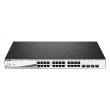 D-LINK DGS-1210-28P, Gigabit Smart Switch with 24 10/100/1000Base-T PoE ports and 4 Gigabit MiniGBIC (SFP) ports, 802.3af, 802.3at (port 1-4), power budget 185 watts, 802.3x Flow Control, 802.3ad Link Aggregation, 802.1Q VLAN, 802.1p Priority Queues, Por