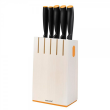 Fiskars FF Birchwood knife block with 5 knives, white